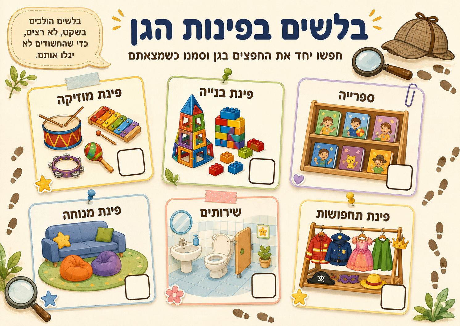 דוגמה צבעונית נוספת למשחק בלשים בפינות הגן